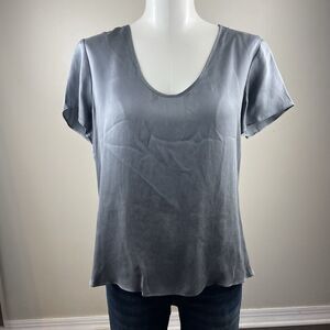 By Anthropologie Womens Small Gray 100% Silk Tee Classic Luxury Staple Boho